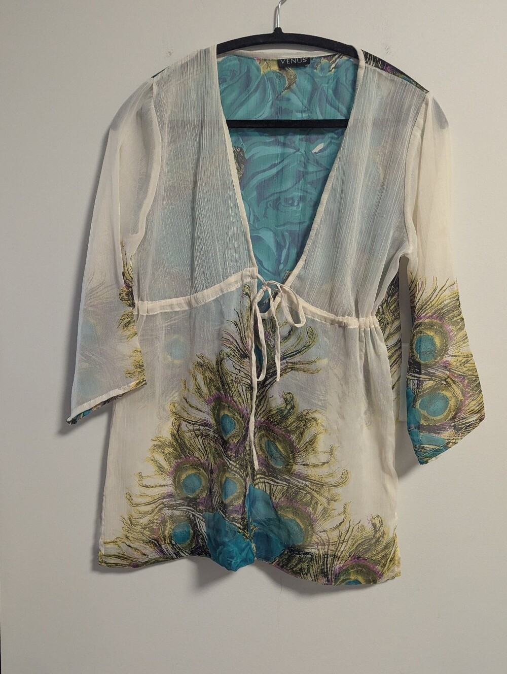 Venus | S/M | Lightweight Sheer Swim Cover-Up Dress Feather Graphics.